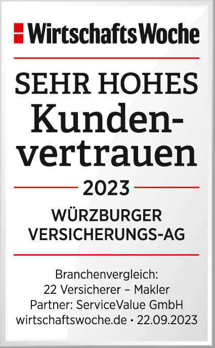 WirtschaftsWoche Qualitätssiegel: SEHR HOHES Kundenvertrauen 2023 | Würzburger Versicherungs-AG